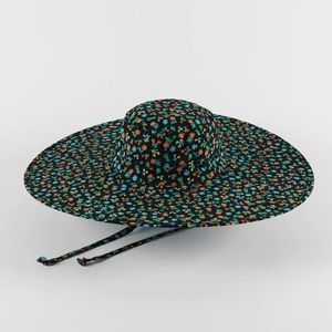 BAGGU packable sun hat in black calico floral NWT wide brim organic cotton